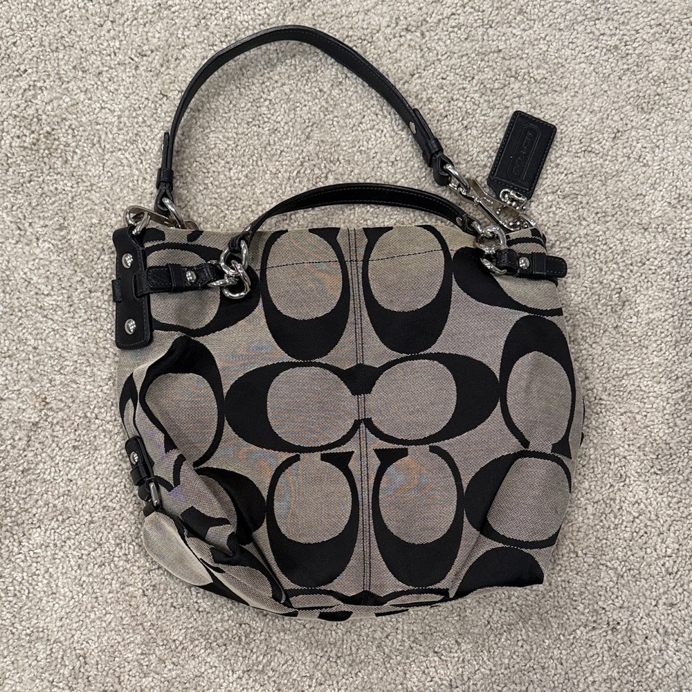 Coach Black and Gray Patterned Brooke Shoulder Bag